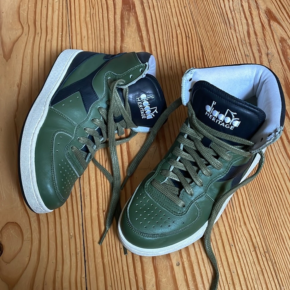 Diadora Mi Basket green black hightop sneakers 7.5 high top basketball shoe